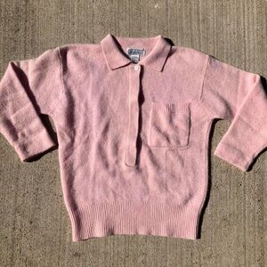 Vintage 80s pink Lambswool angora light pink collared button up sweater